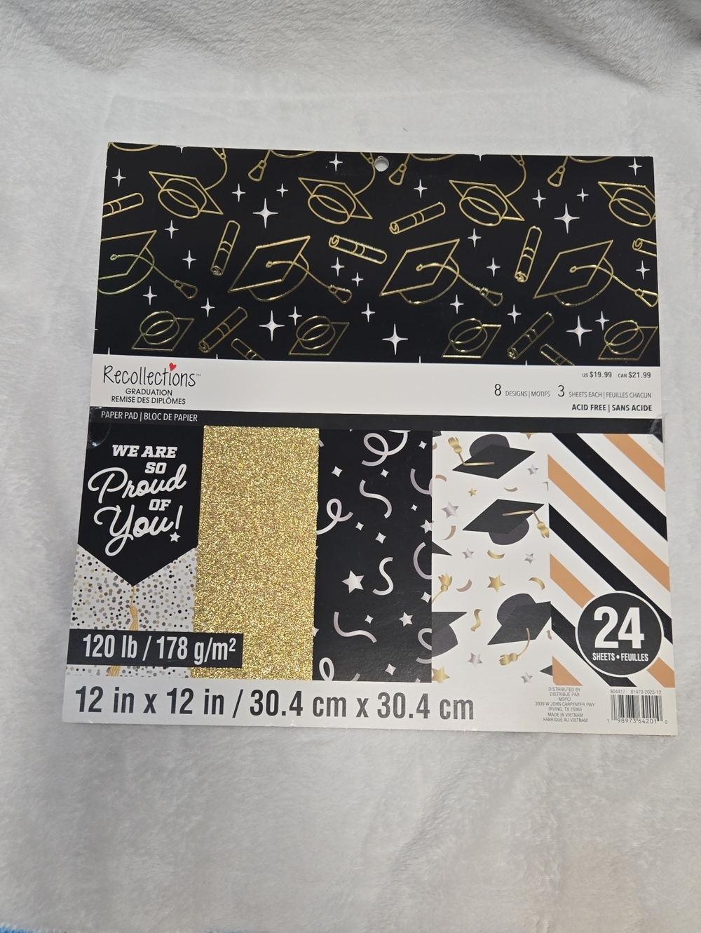 🌞NWT! Recollections Graduation Party Paper Pad - Black, Gold, White 12x12